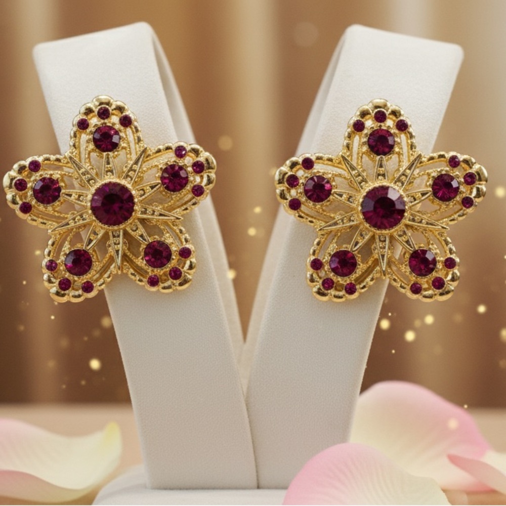Gold and Purple Floral Earrings